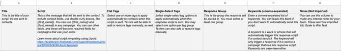response script column definitions