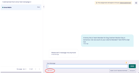 Opt out button in texter view (screenshot 5)