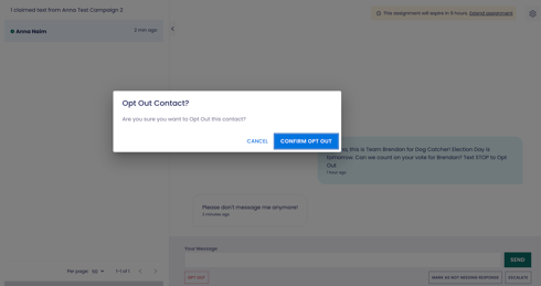 Opt out confirmation in texter view (screenshot 6)