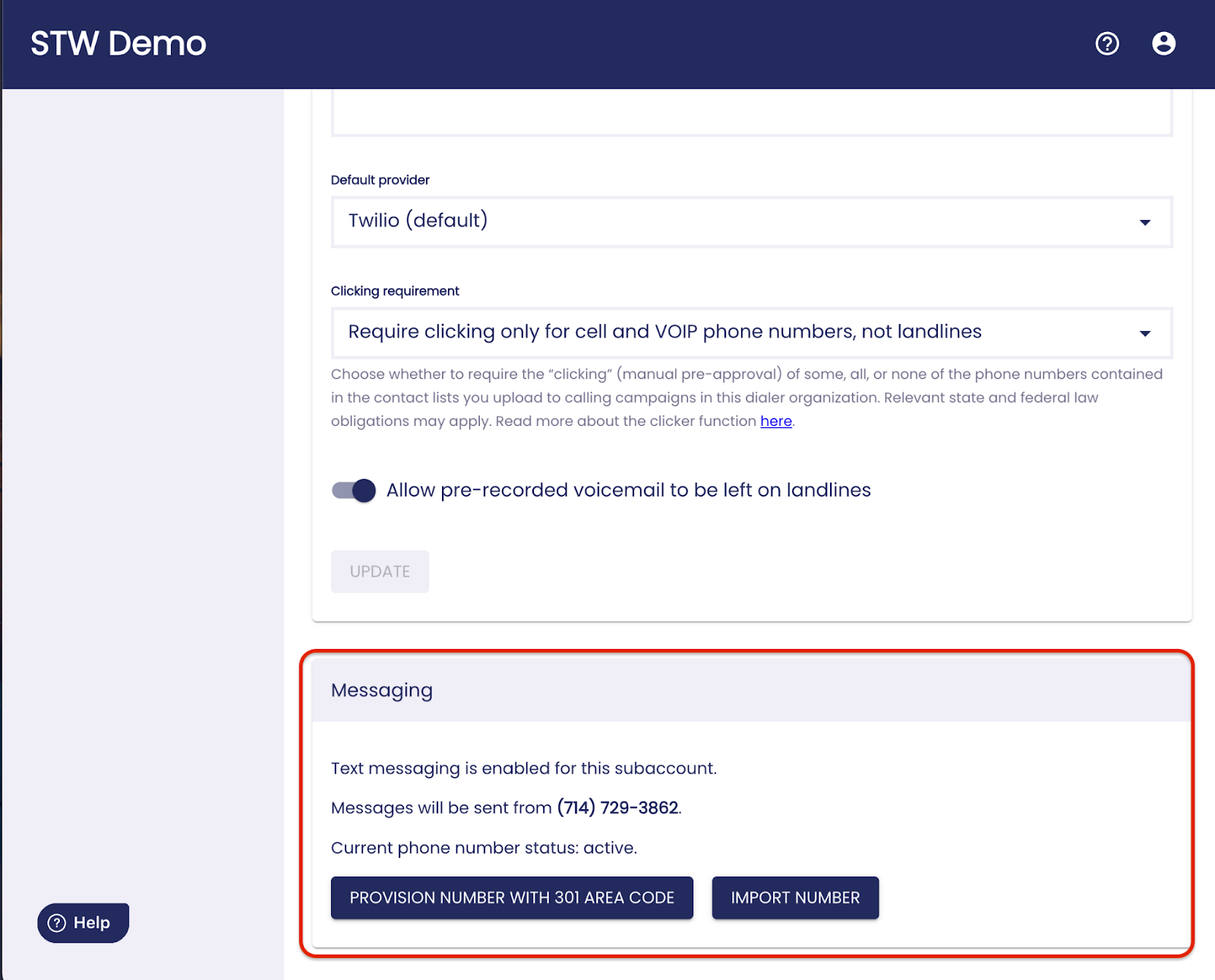 Registering a Texting Number for the Dialer