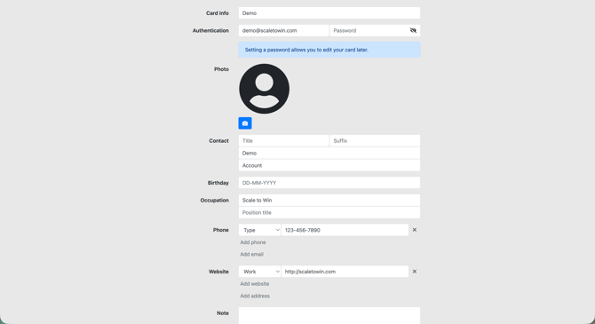 Step 1 Go here and create a contact card.