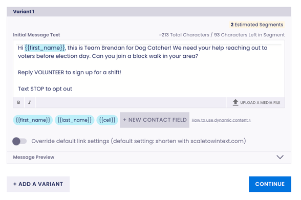 initial message with prompt to use keyword