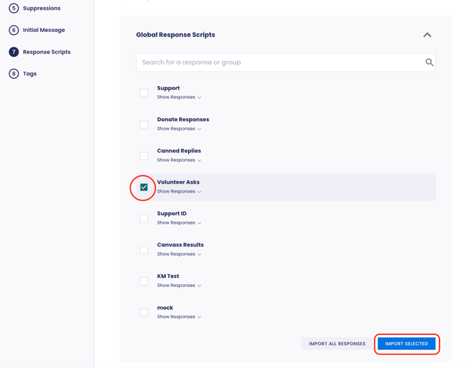 select response script and click import selected